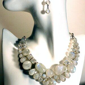 Silver Moonstone Necklace Earring Bracelet Set